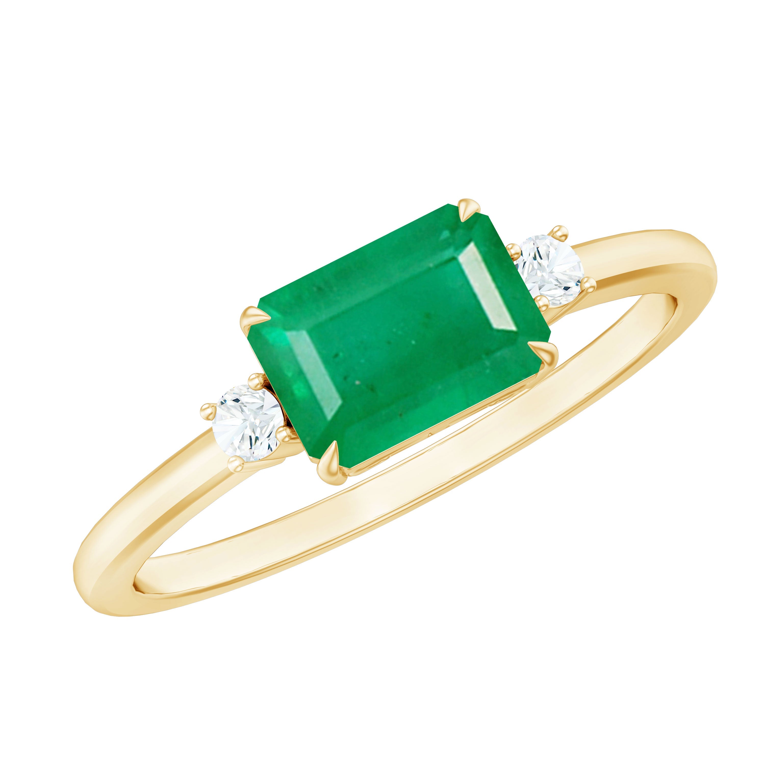 Real Emerald Cut Emerald East West Engagement Ring with Diamond