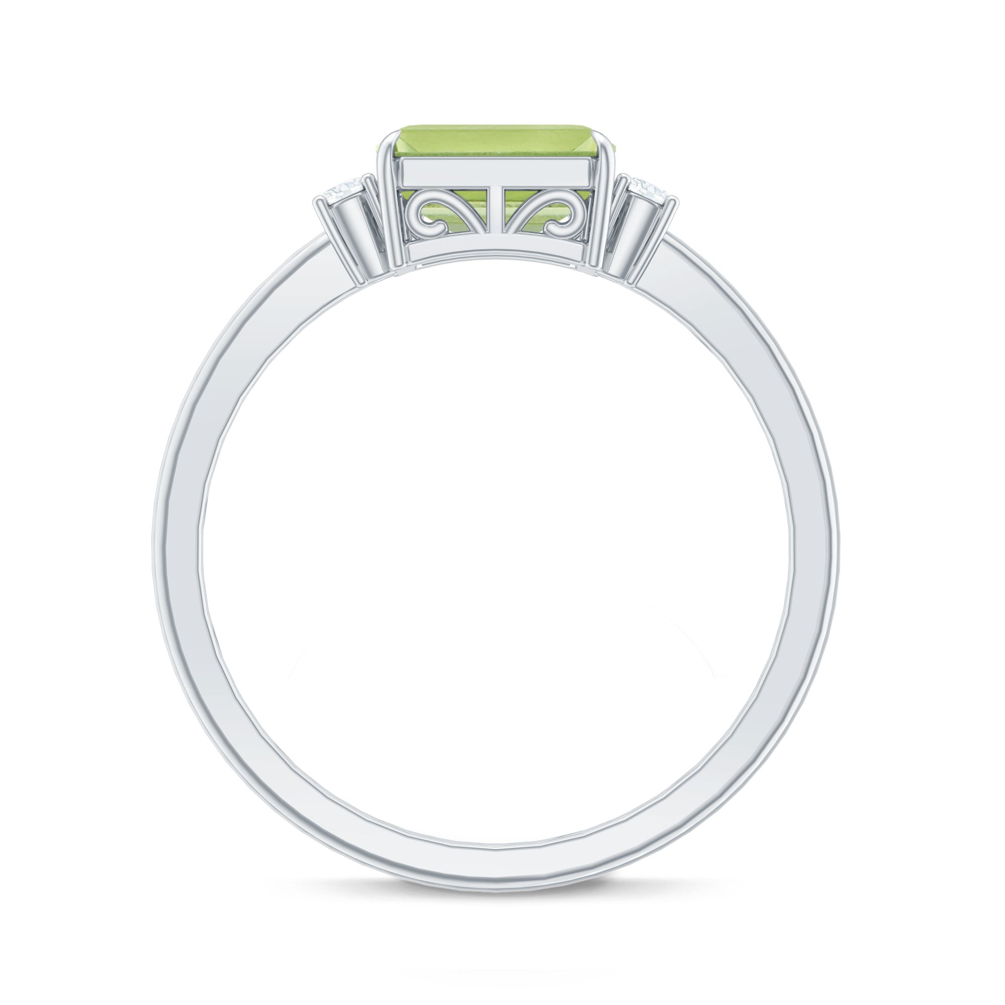 Real 1.8 Carat Peridot Emerald Cut Engagement Ring with Diamond in East West Style