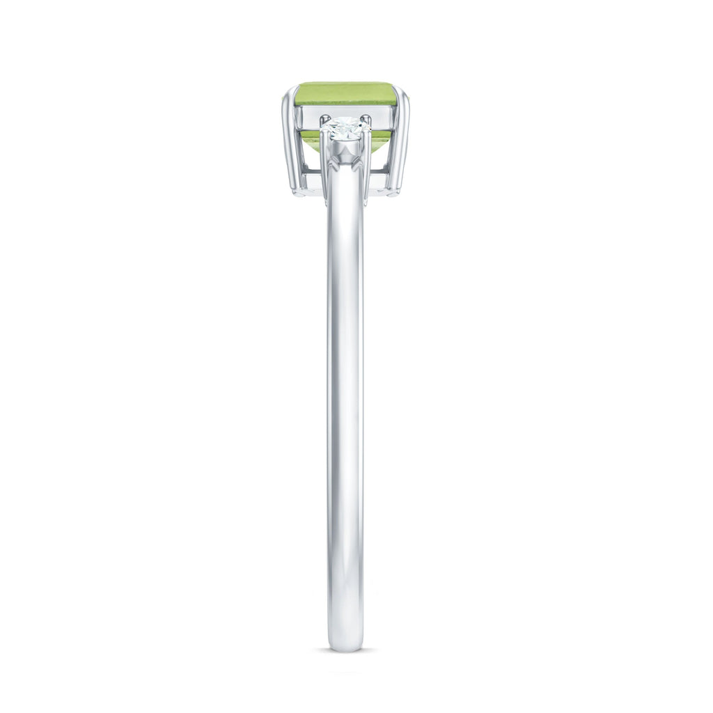 Real 1.8 Carat Peridot Emerald Cut Engagement Ring with Diamond in East West Style