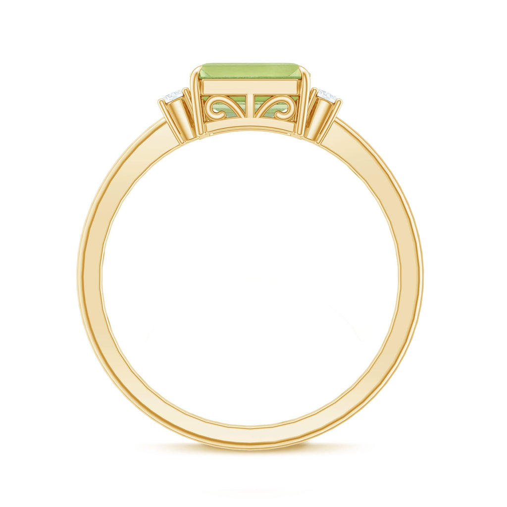 Real 1.8 Carat Peridot Emerald Cut Engagement Ring with Diamond in East West Style
