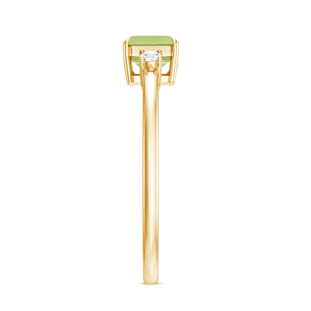 Real 1.8 Carat Peridot Emerald Cut Engagement Ring with Diamond in East West Style