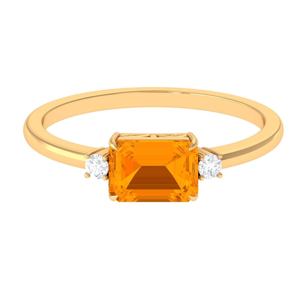 1 Carat Octagon Cut Fire Opal East West Engagement Ring with Diamond