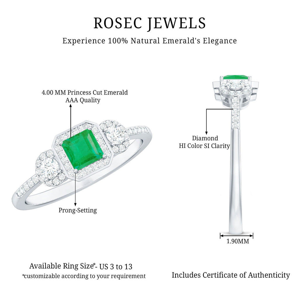 Princess Cut Emerald Classic Vintage Engagement Ring Diamond