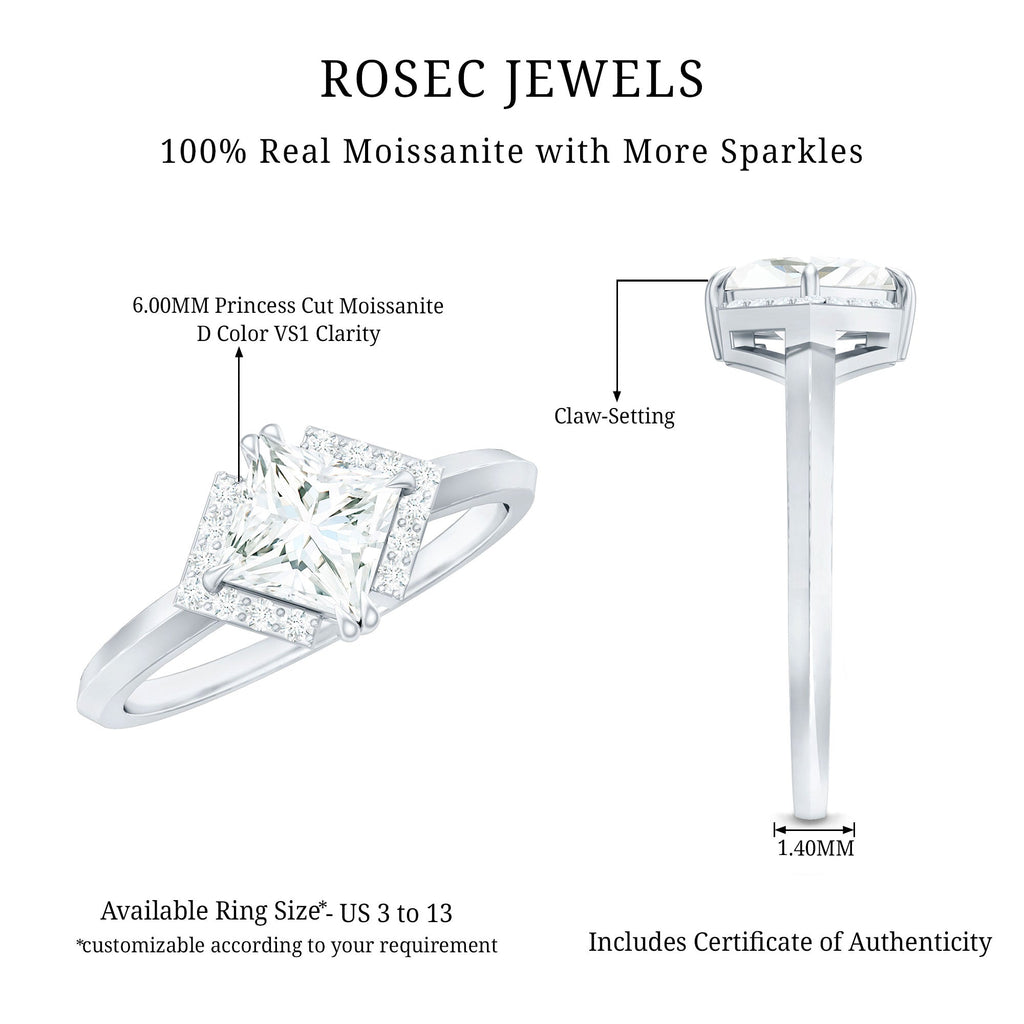 Princess Cut Certified Moissanite Halo Engagement Ring
