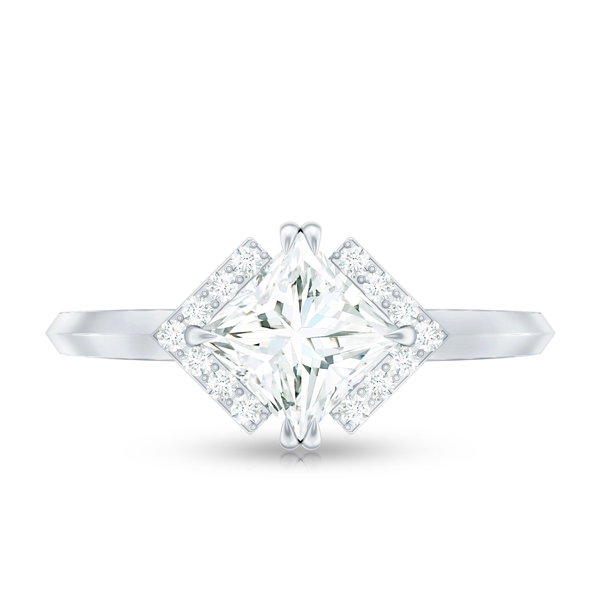 Princess Cut Certified Moissanite Halo Engagement Ring
