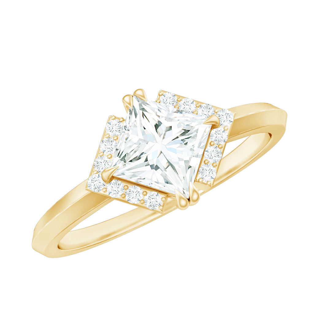 Princess Cut Certified Moissanite Halo Engagement Ring