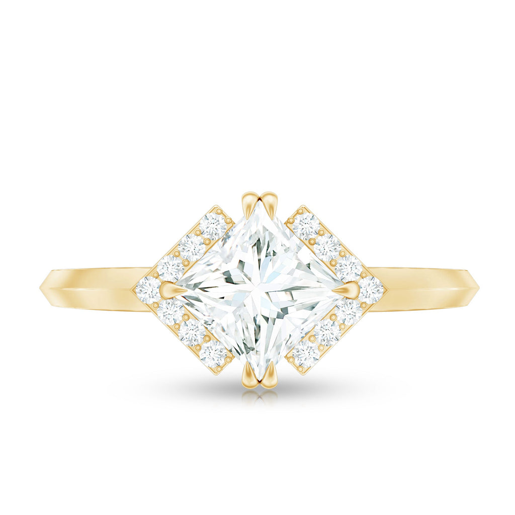 Princess Cut Certified Moissanite Halo Engagement Ring