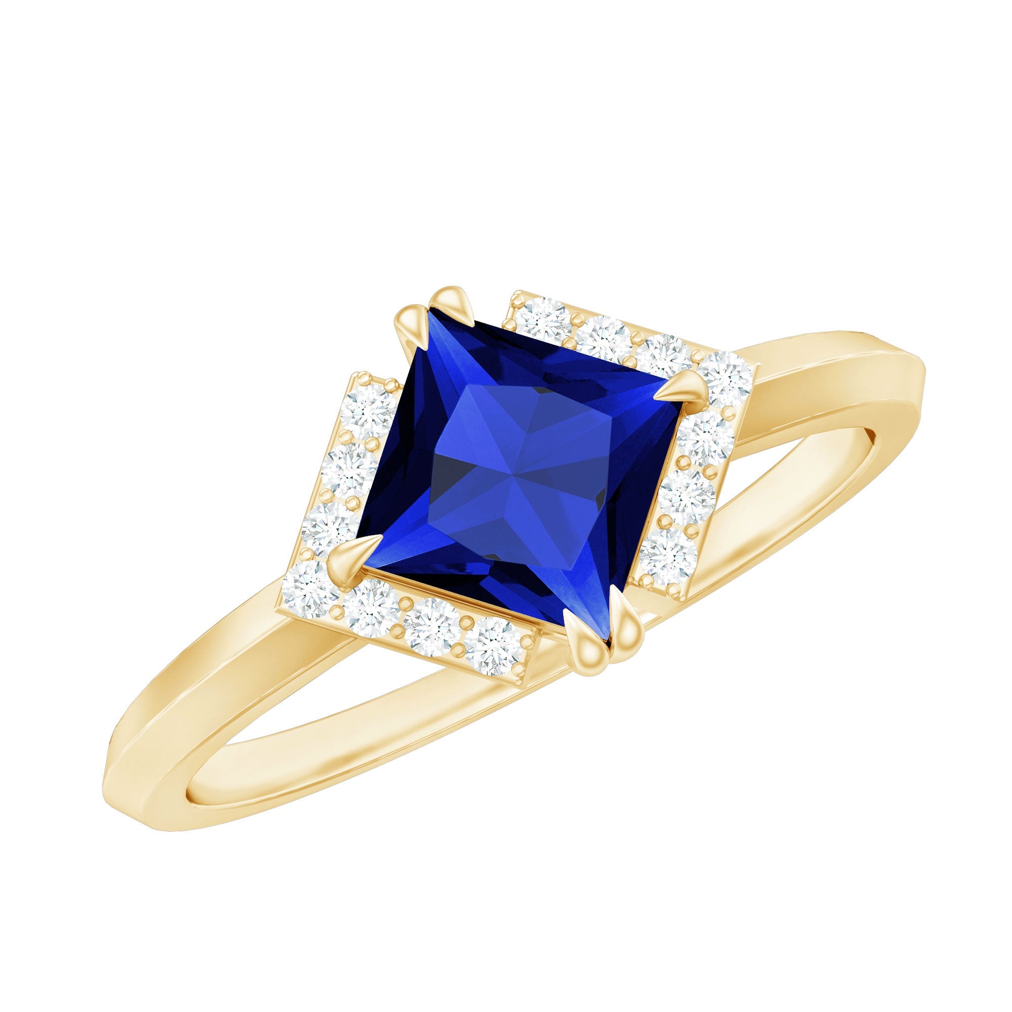 Certified 1.5 Carat Princess Cut Lab Grown Blue Sapphire Diamond Engagement Ring