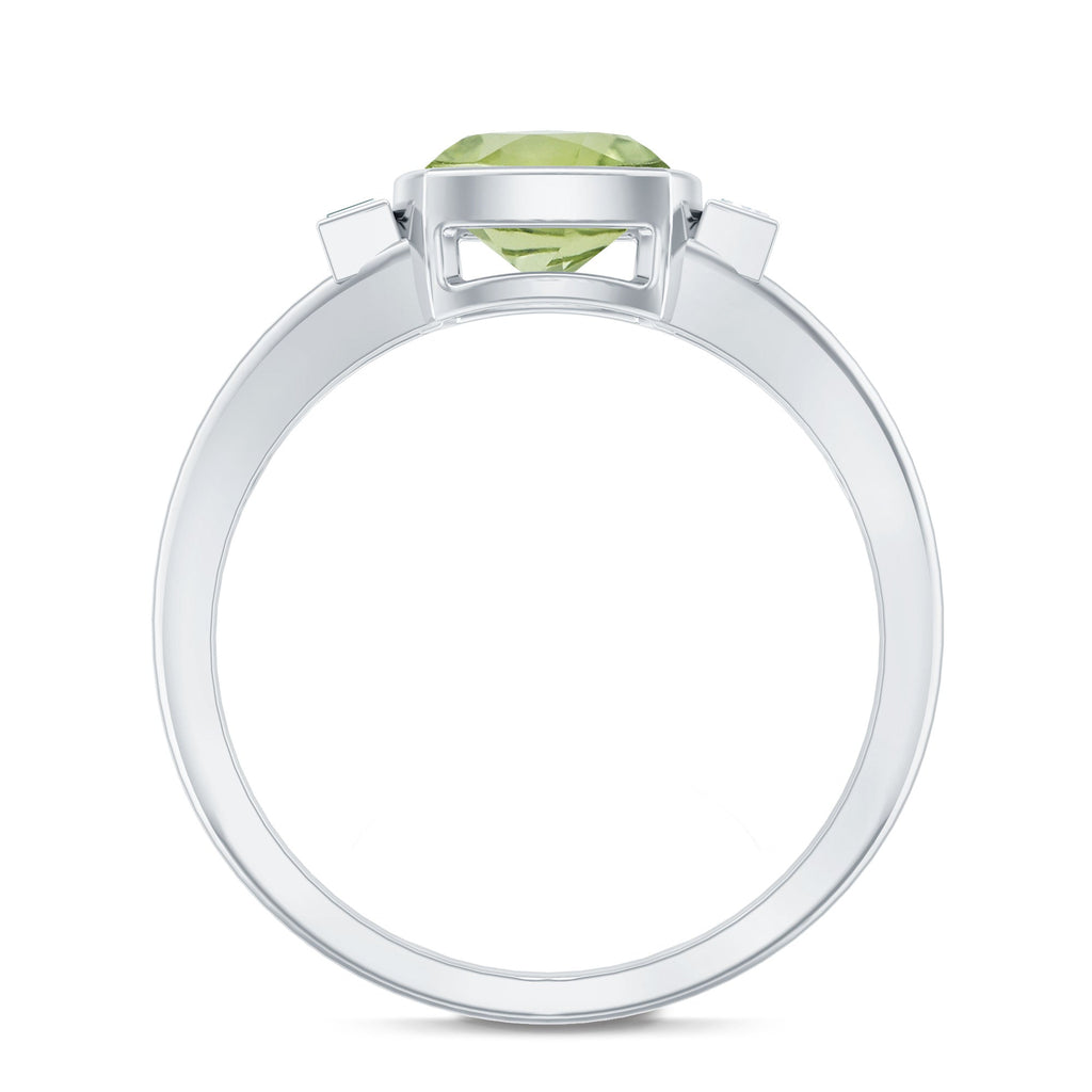 Natural 2 Carat Peridot Cushion Cut Engagement Ring with Diamond