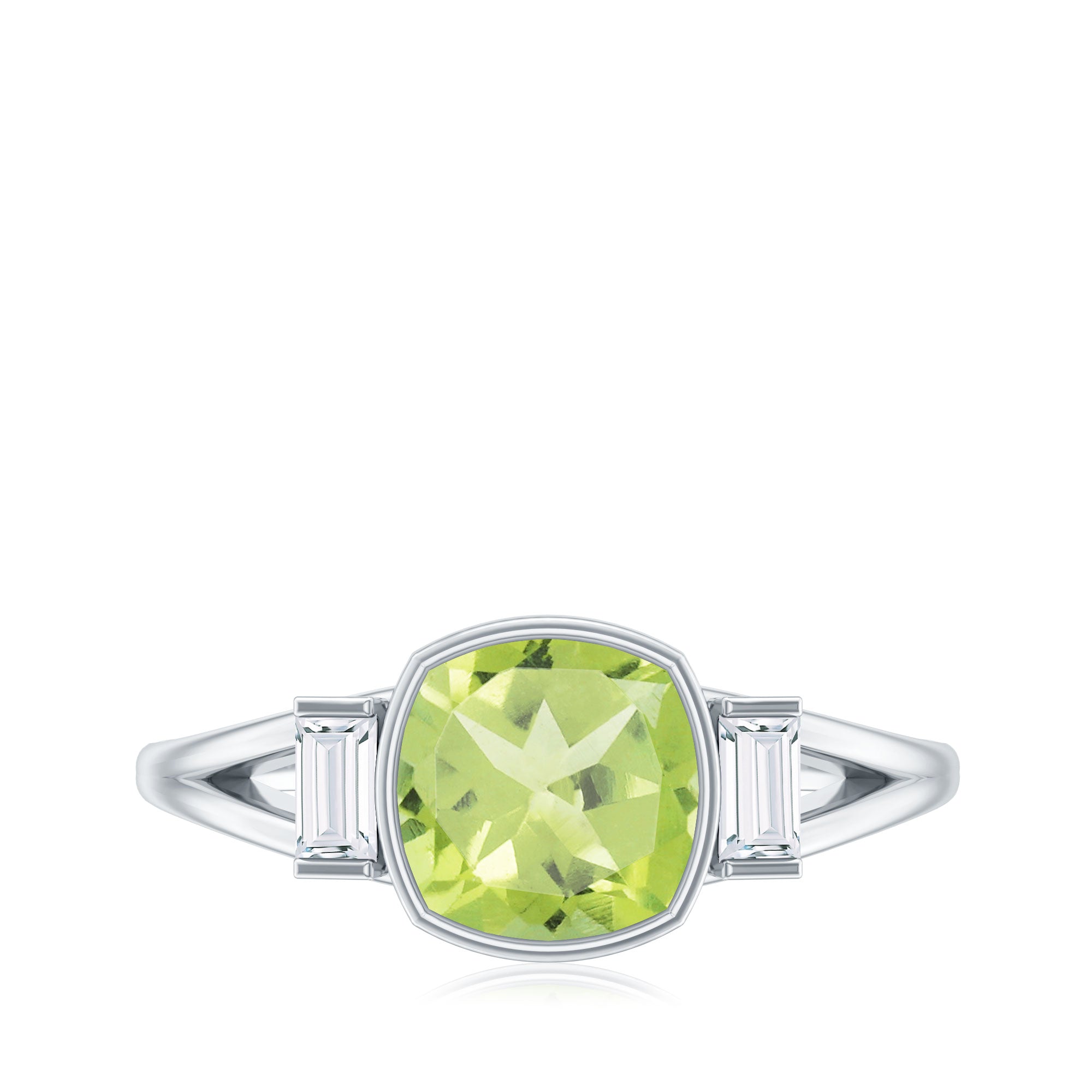 Natural 2 Carat Peridot Cushion Cut Engagement Ring with Diamond