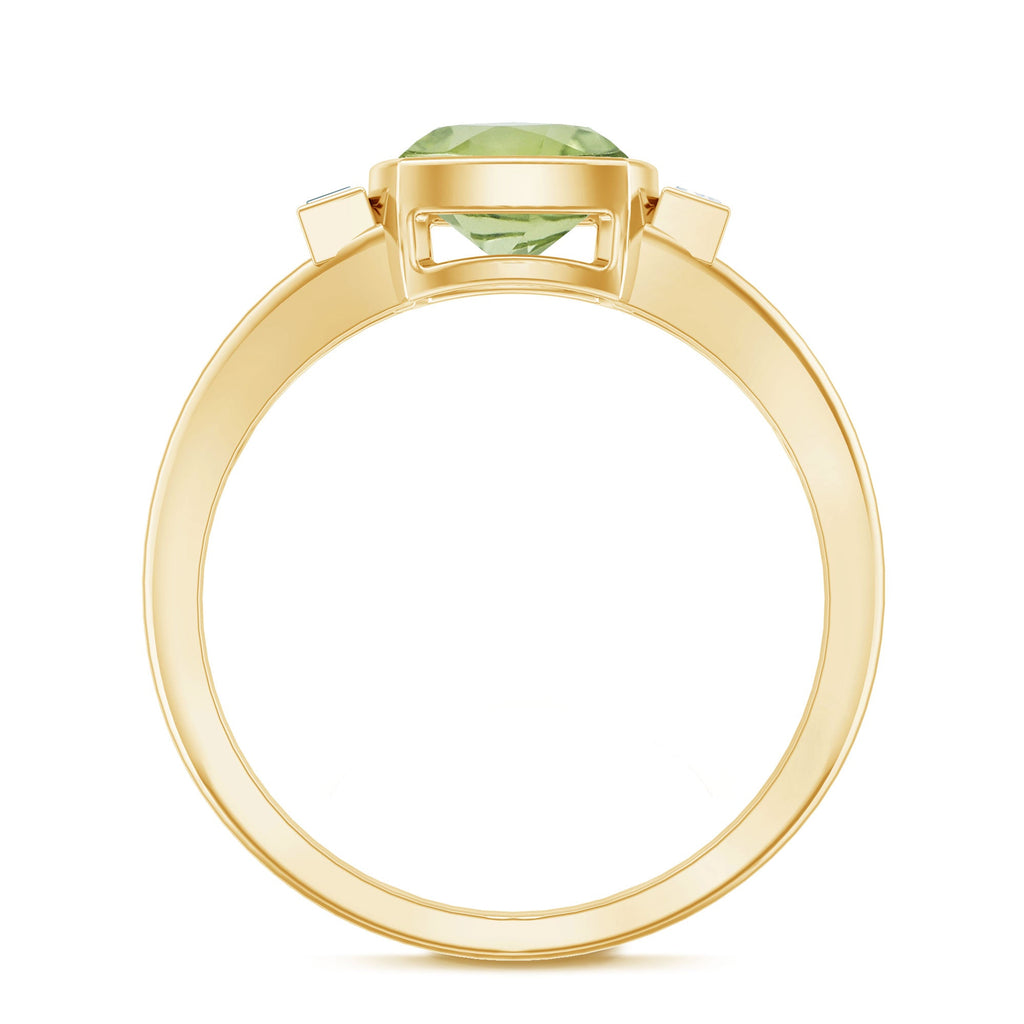 Natural 2 Carat Peridot Cushion Cut Engagement Ring with Diamond
