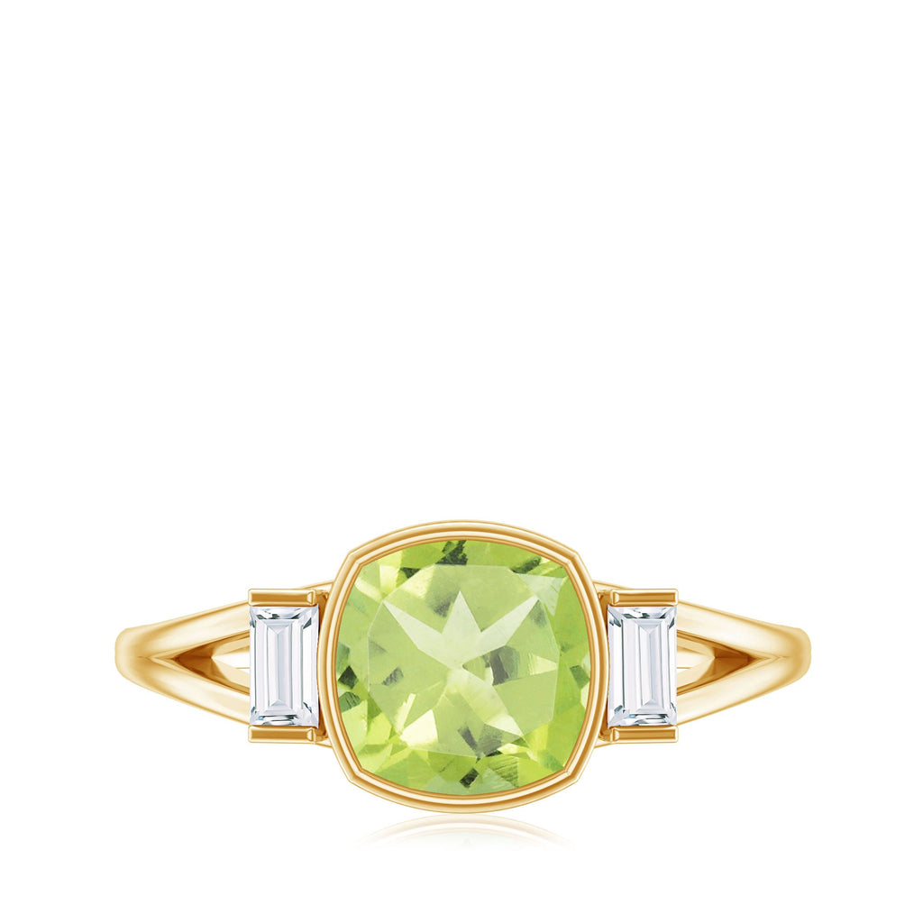 Natural 2 Carat Peridot Cushion Cut Engagement Ring with Diamond