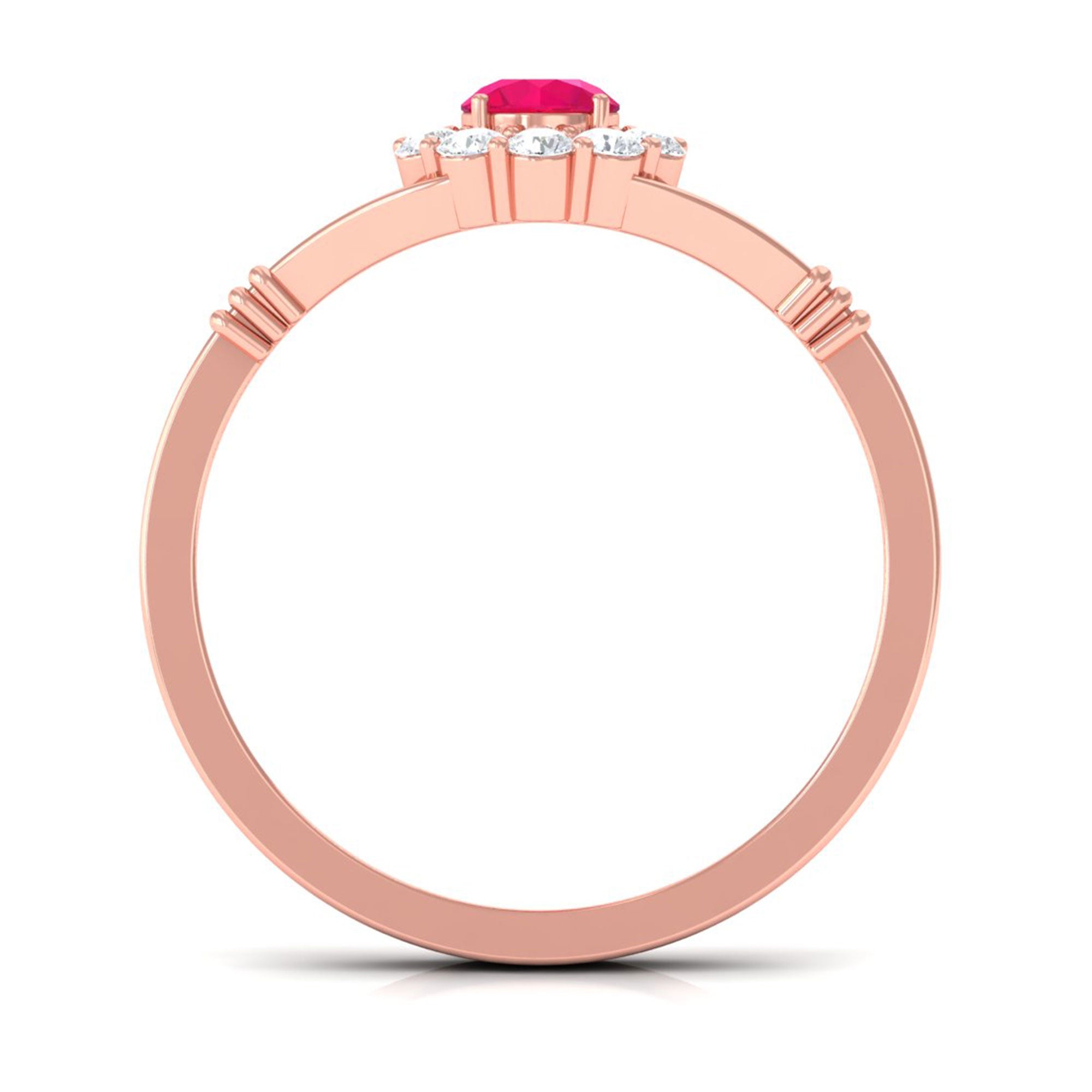 Minimal Ruby Diamond Halo Engagement Ring with Split Shank