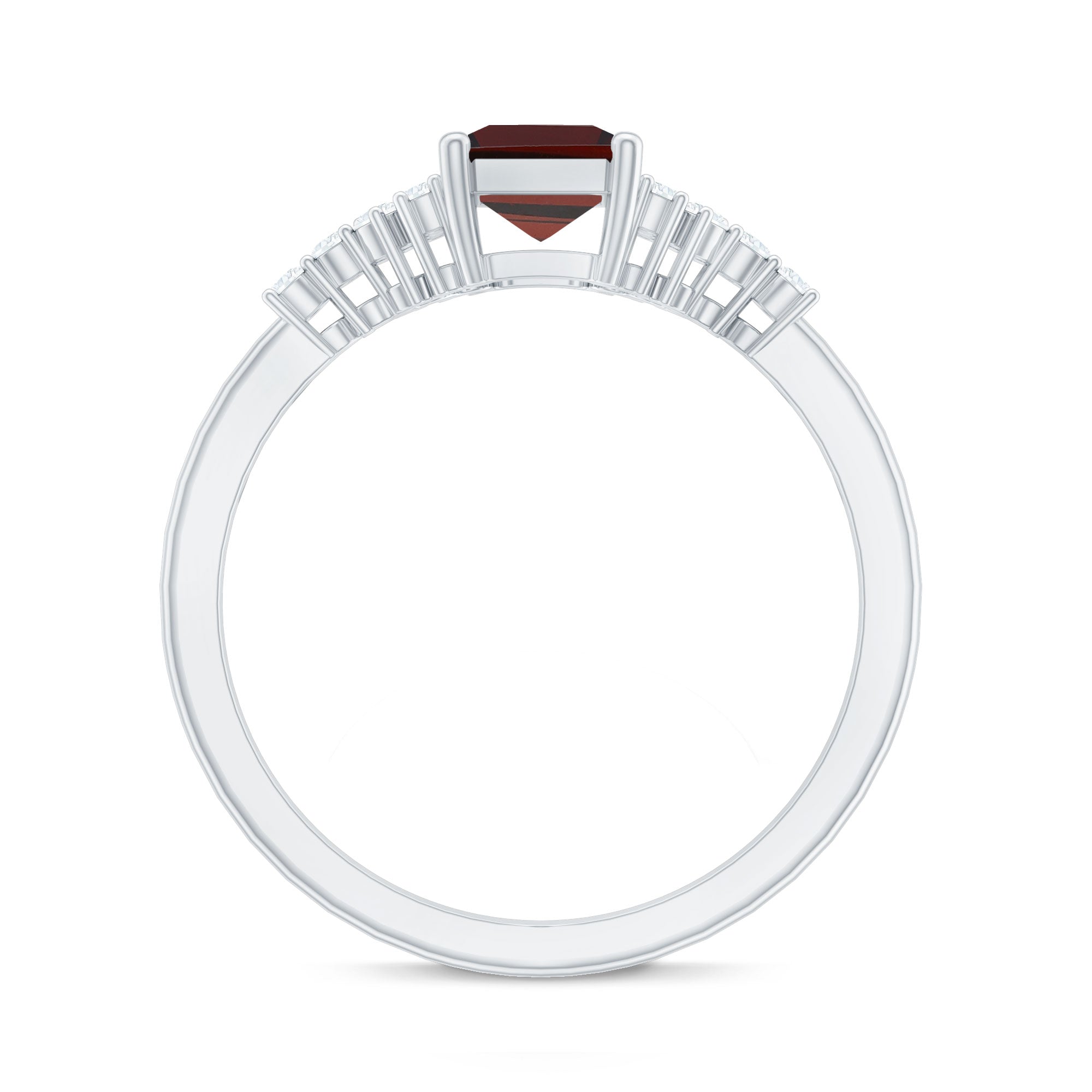 Natural Red Garnet Emerald Cut Engagement Ring with Diamond