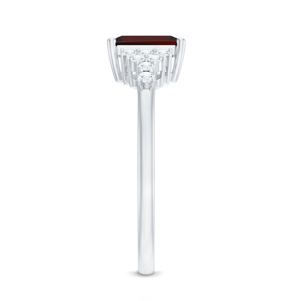Natural Red Garnet Emerald Cut Engagement Ring with Diamond