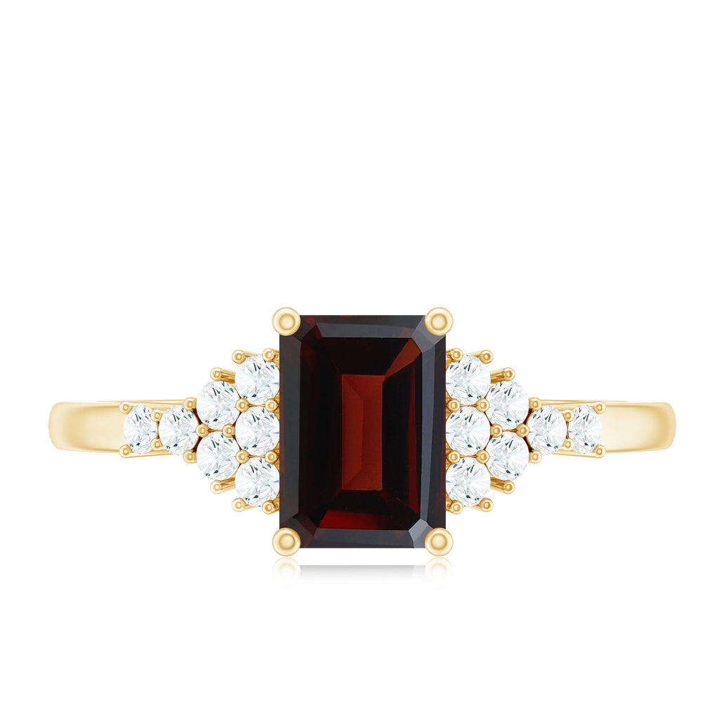 Natural Red Garnet Emerald Cut Engagement Ring with Diamond
