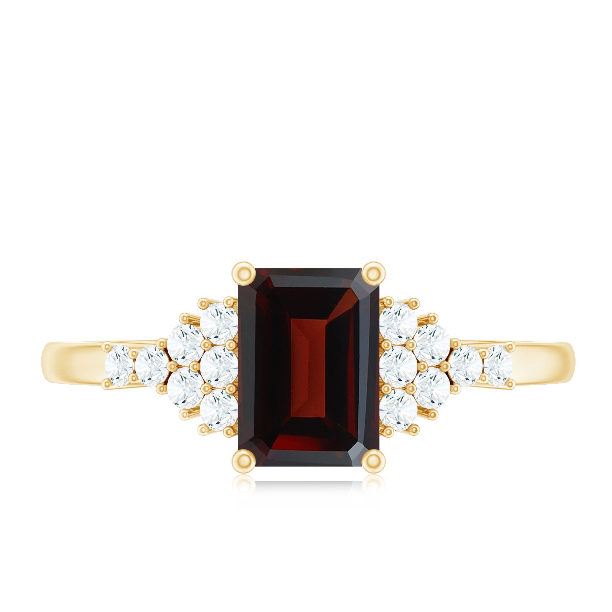 Natural Red Garnet Emerald Cut Engagement Ring with Diamond