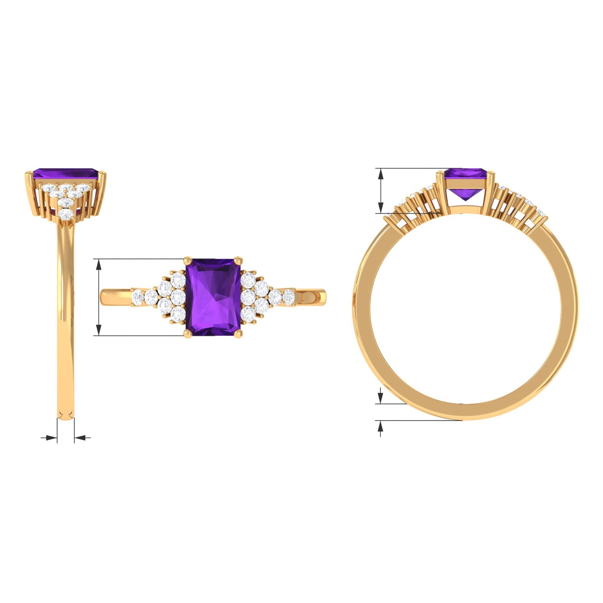 Natural 1.4 Carat Amethyst Emerald Cut Engagement Ring