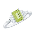 Natural 1.8 Carat Peridot Emerald Cut Engagement Ring with Diamond Side Stones