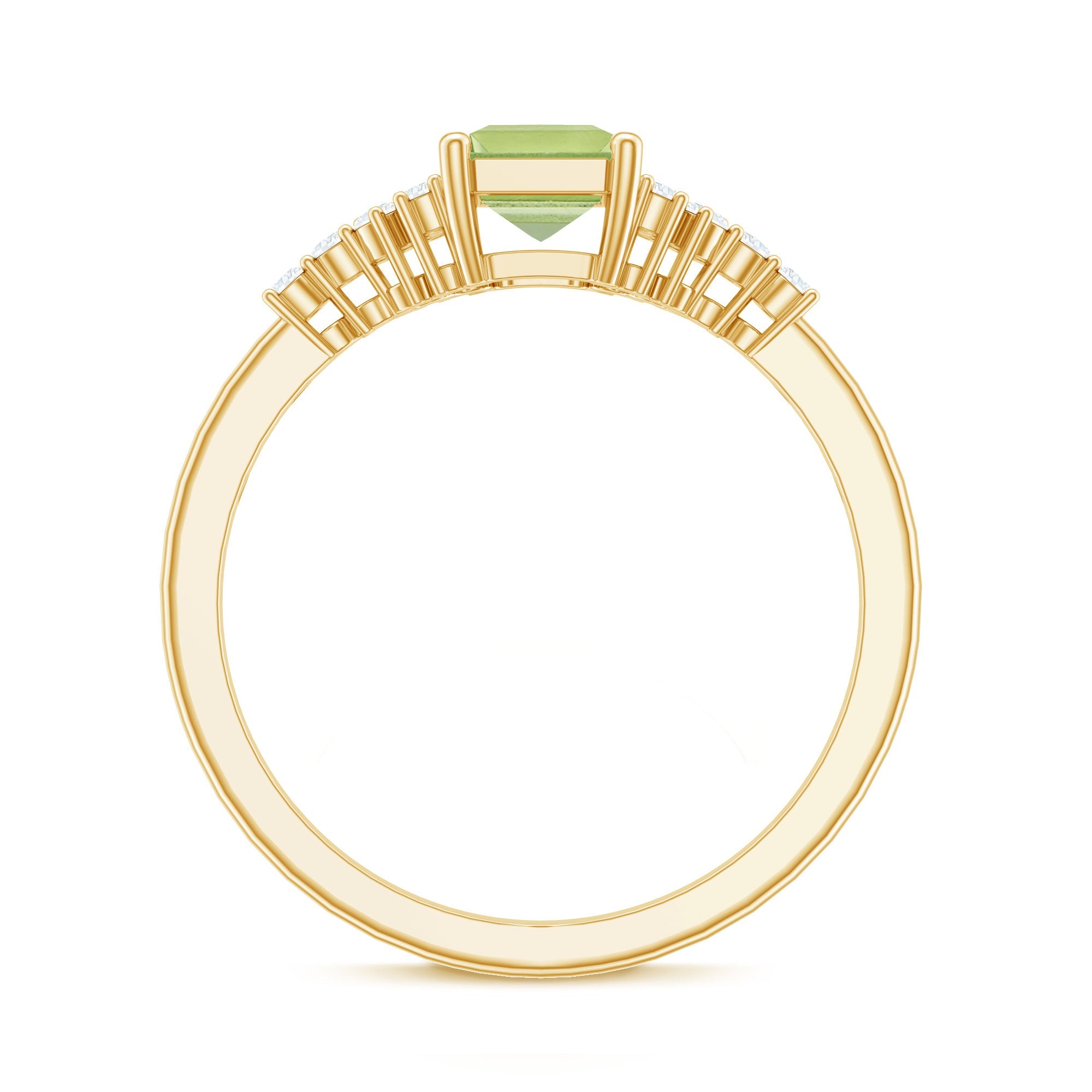 Natural 1.8 Carat Peridot Emerald Cut Engagement Ring with Diamond Side Stones