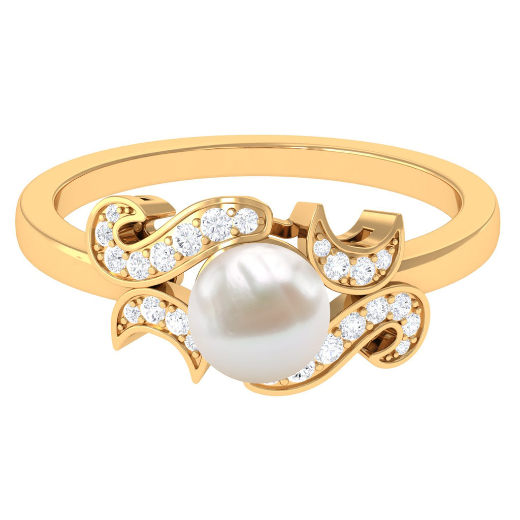 Designer 3 Carat Freshwater Pearl Engagement Ring with Diamond