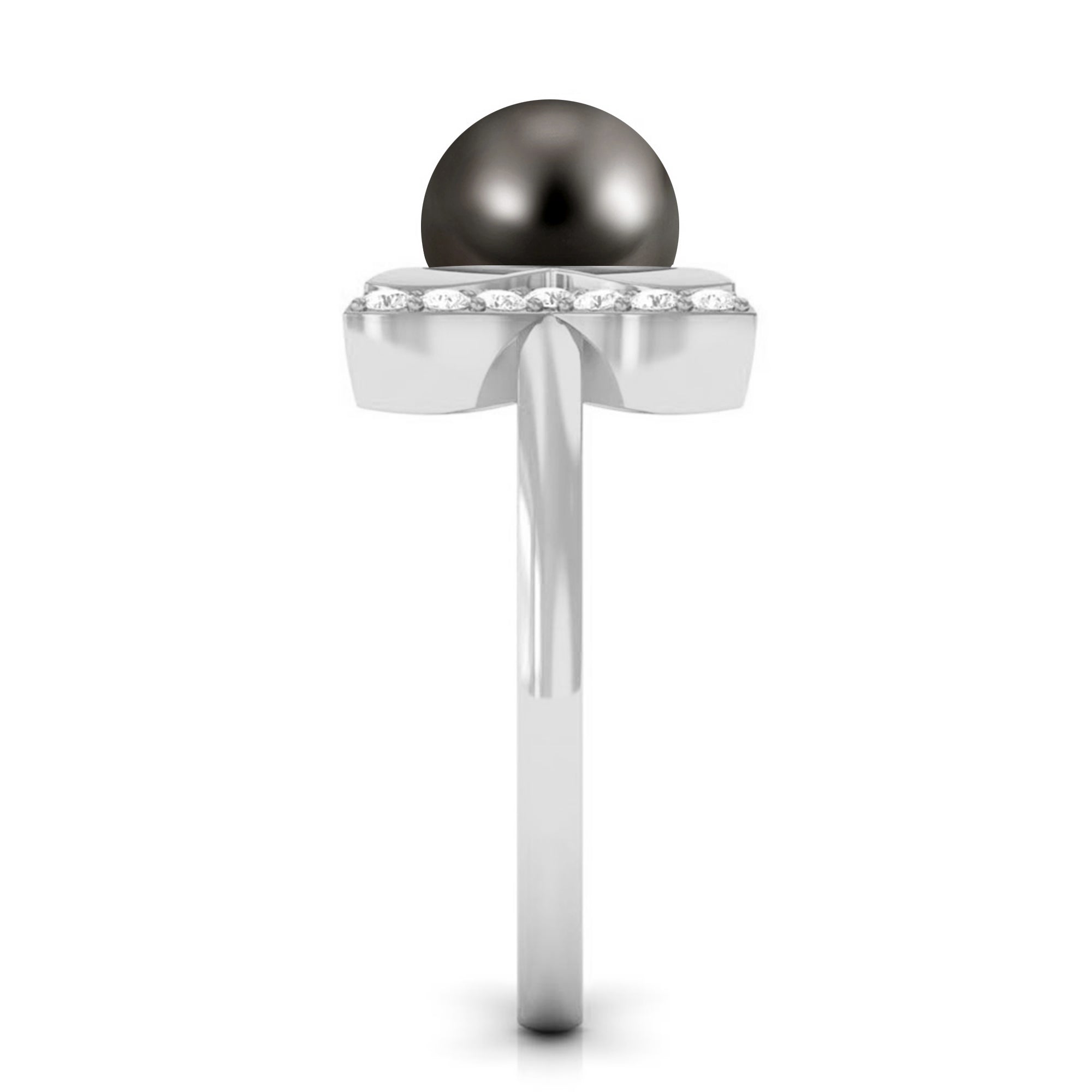 Round Tahitian Pearl Solitaire Cuff Engagement Ring with Diamond