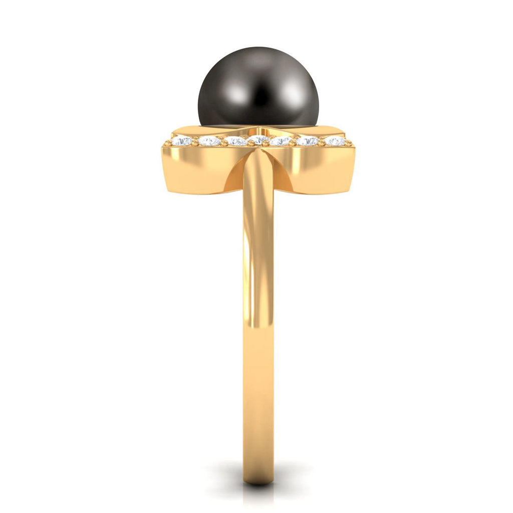 Round Tahitian Pearl Solitaire Cuff Engagement Ring with Diamond