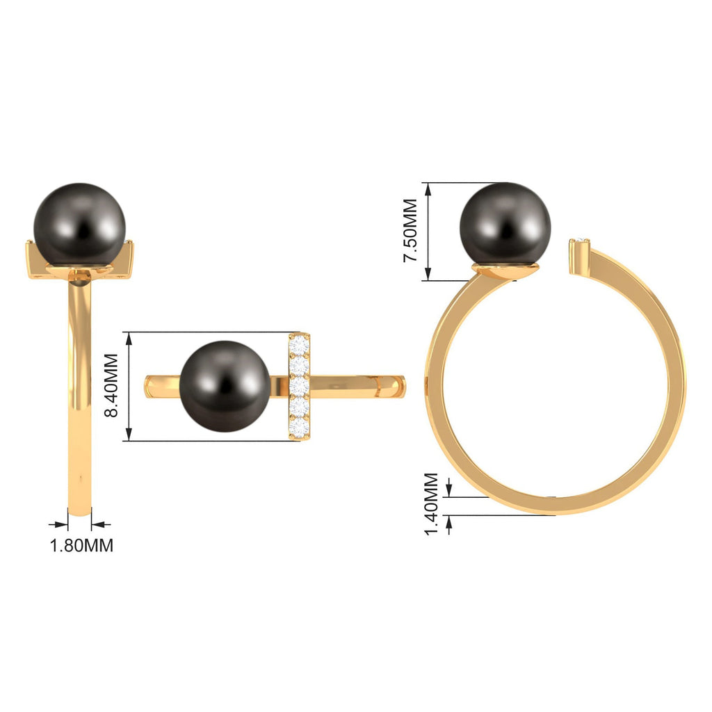 Tahitian Pearl and Diamond Modern Cuff Engagement Ring