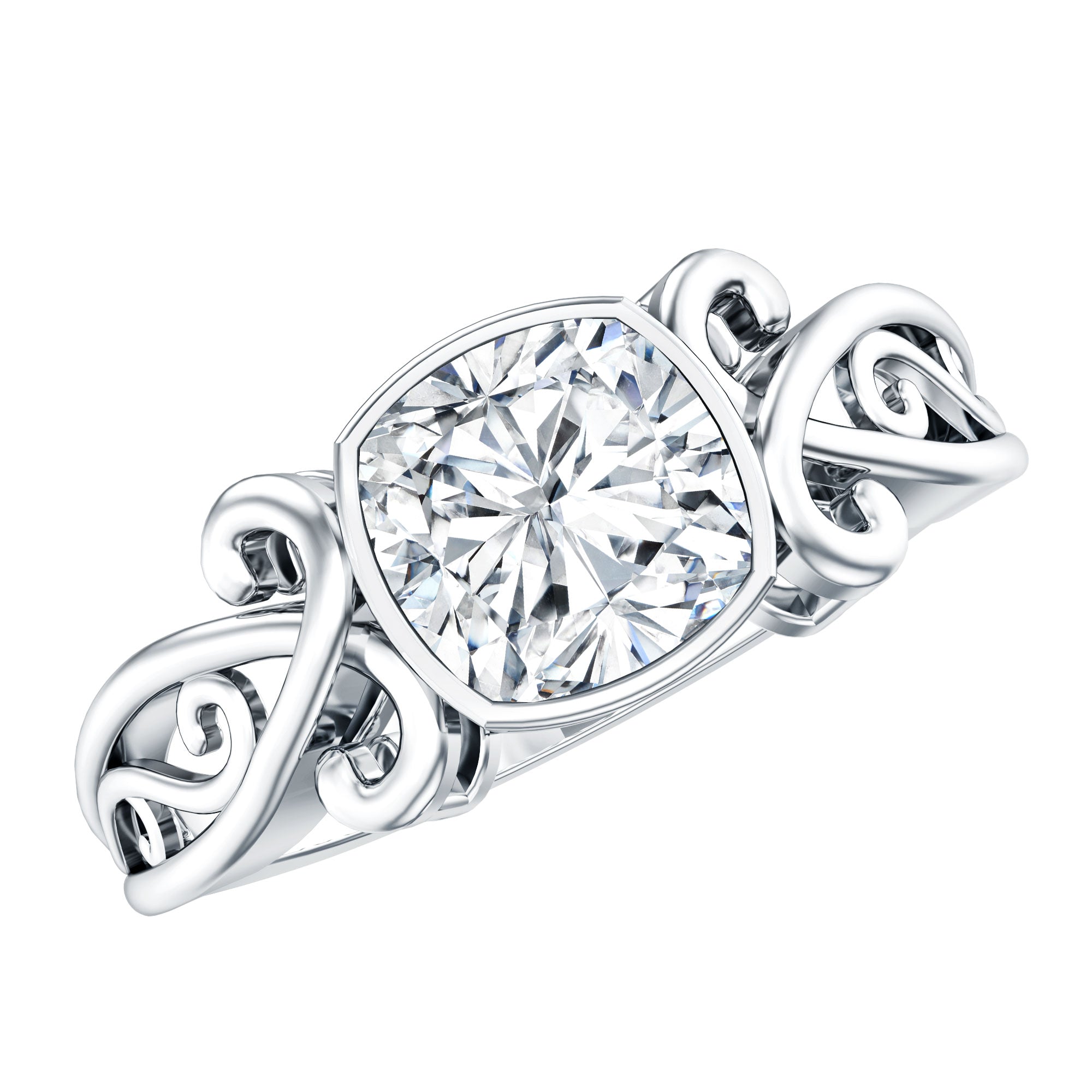 Vintage Style Cushion Moissanite Solitaire Ring in Bezel Setting