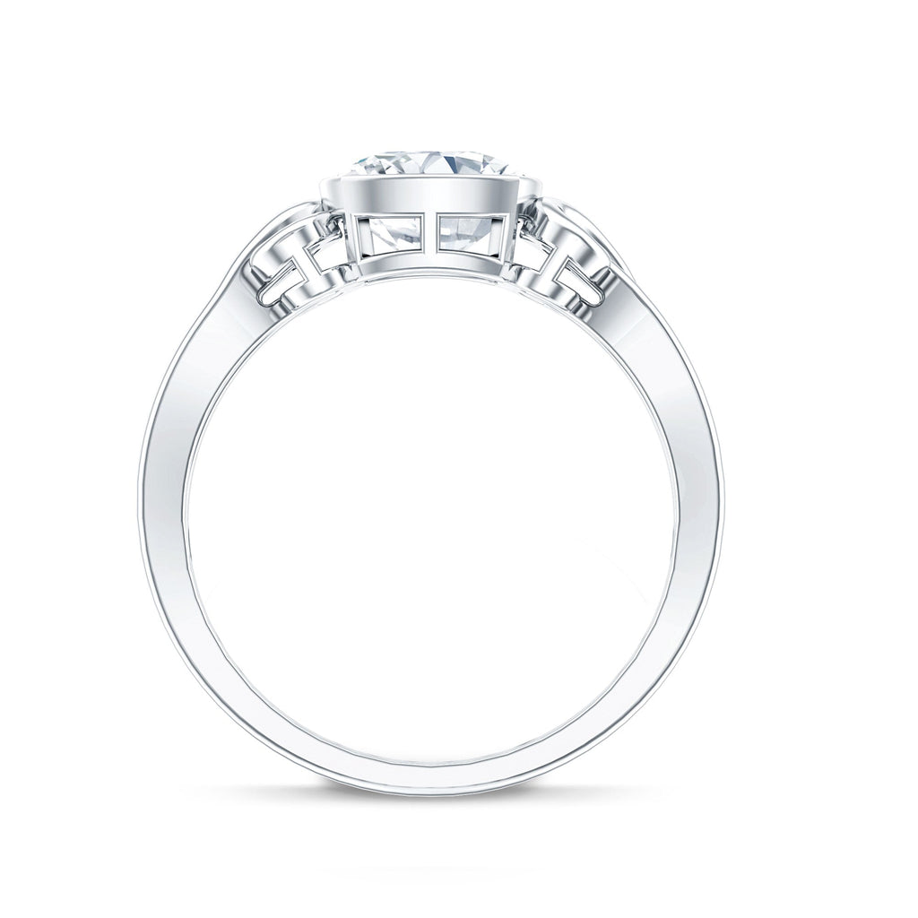 Vintage Style Cushion Moissanite Solitaire Ring in Bezel Setting