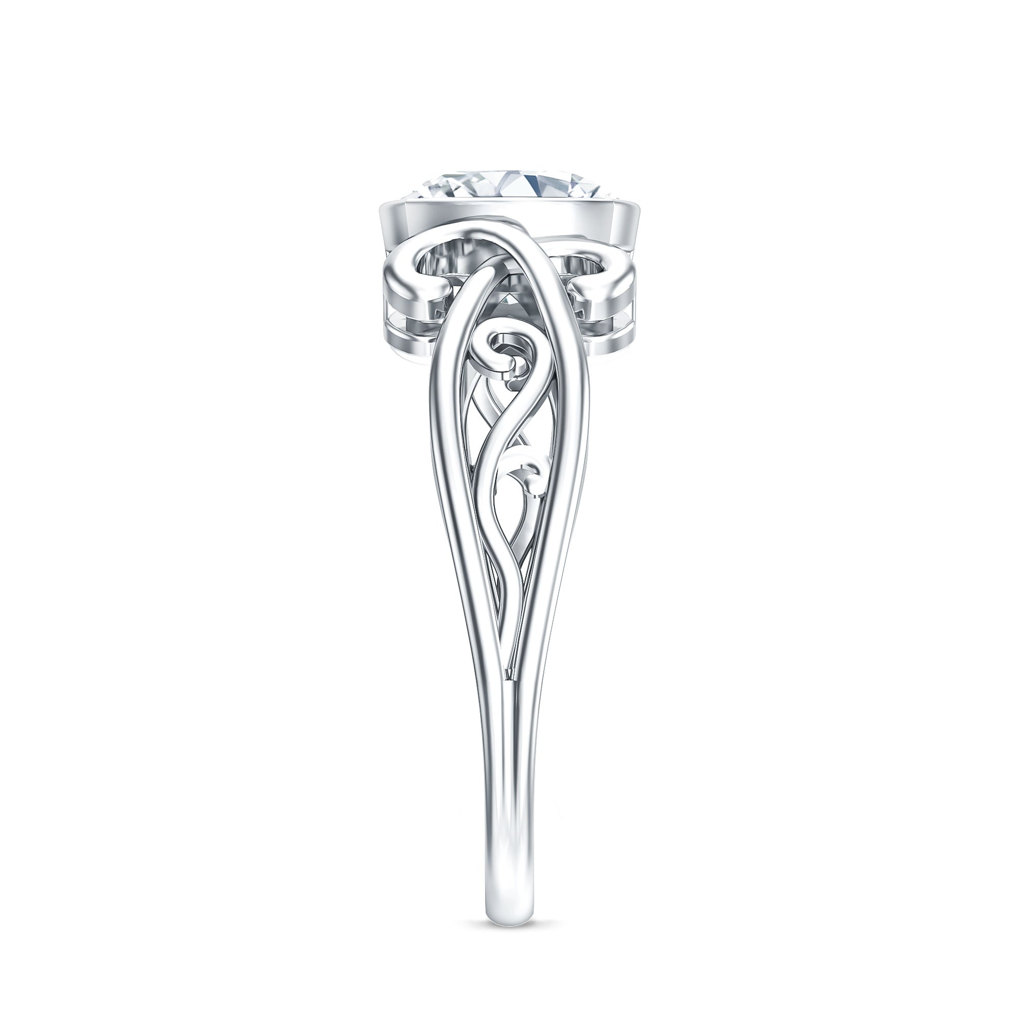 Vintage Style Cushion Moissanite Solitaire Ring in Bezel Setting
