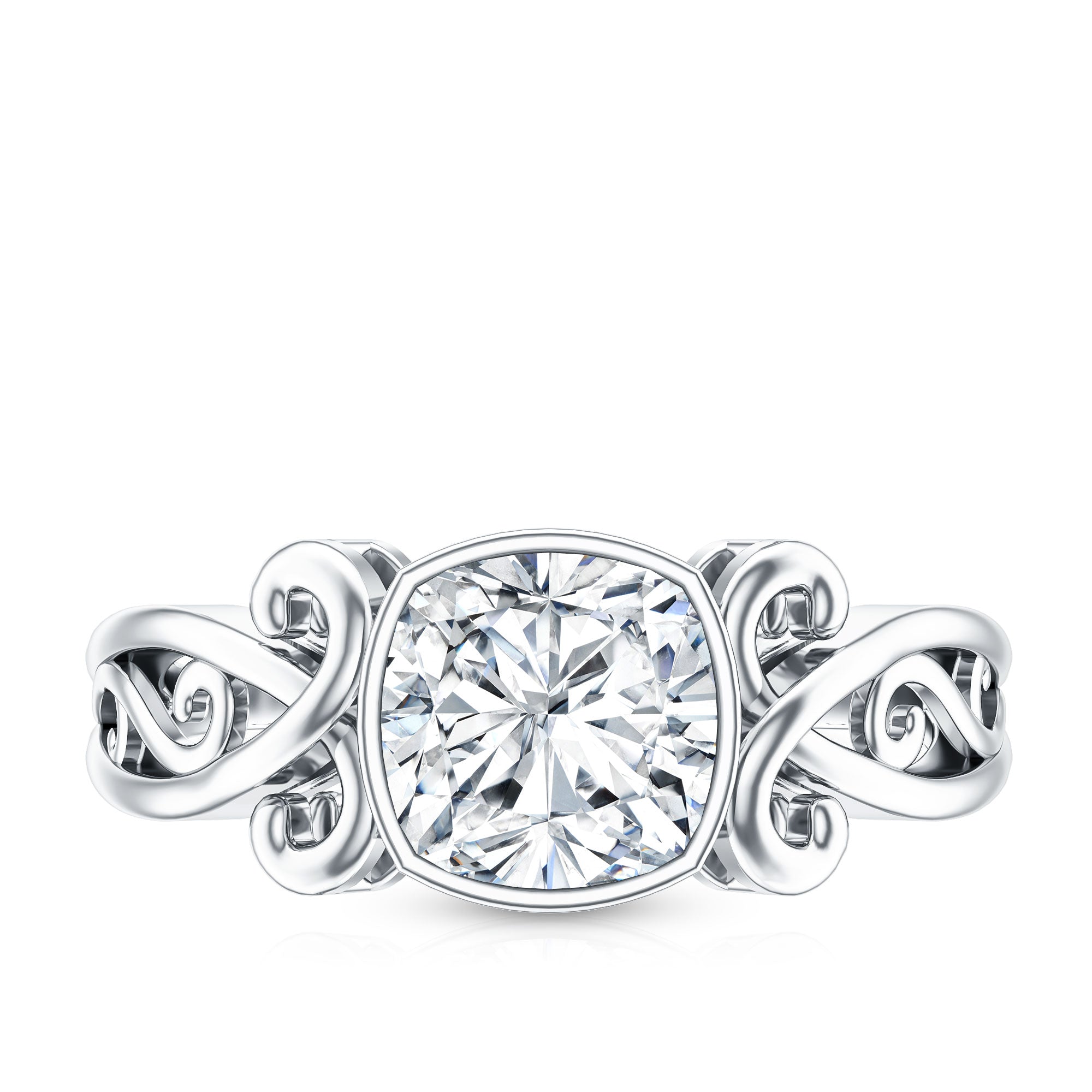 Vintage Style Cushion Moissanite Solitaire Ring in Bezel Setting