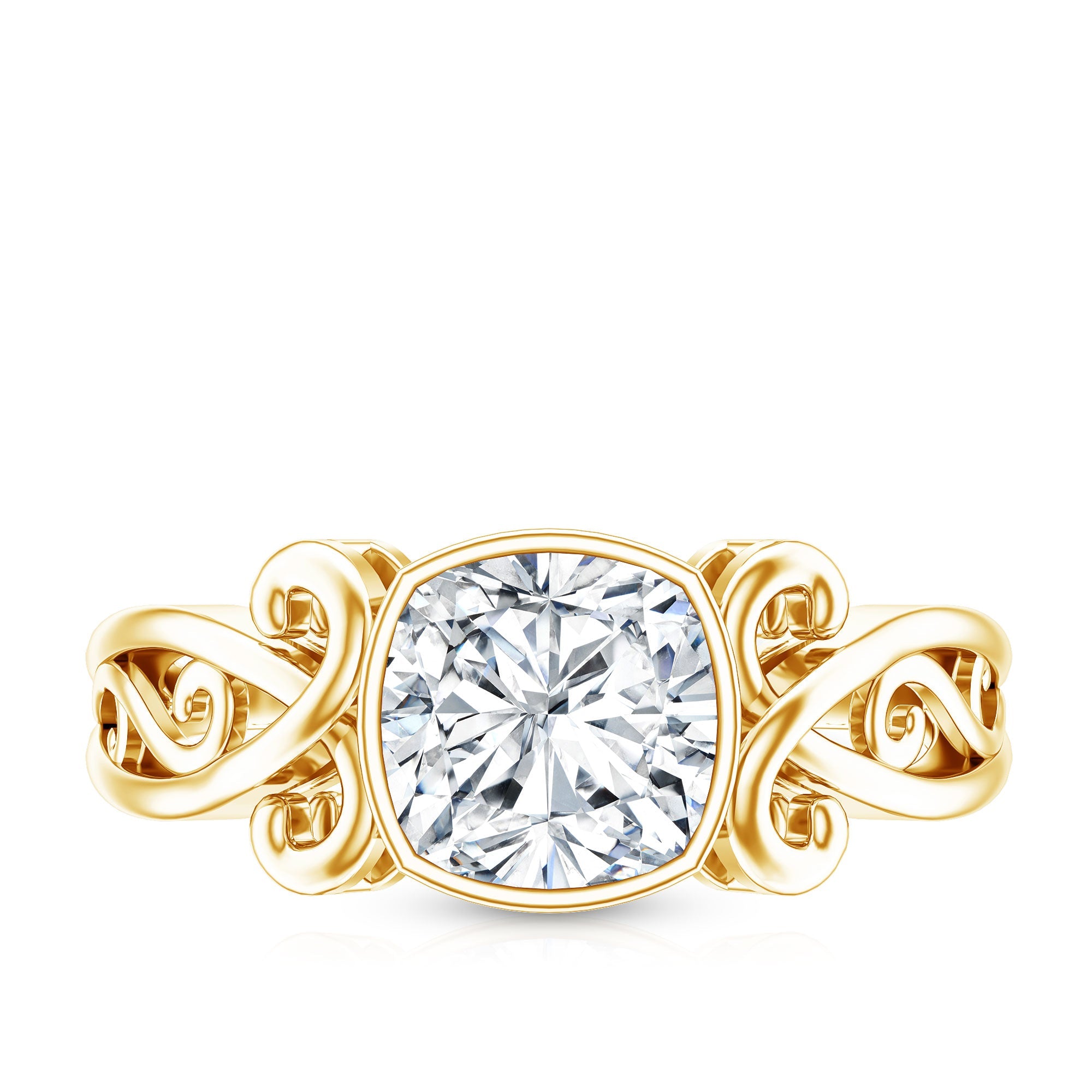 Vintage Style Cushion Moissanite Solitaire Ring in Bezel Setting