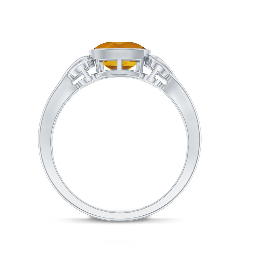 Vintage Inspired Citrine Engagement Ring in Bezel Setting