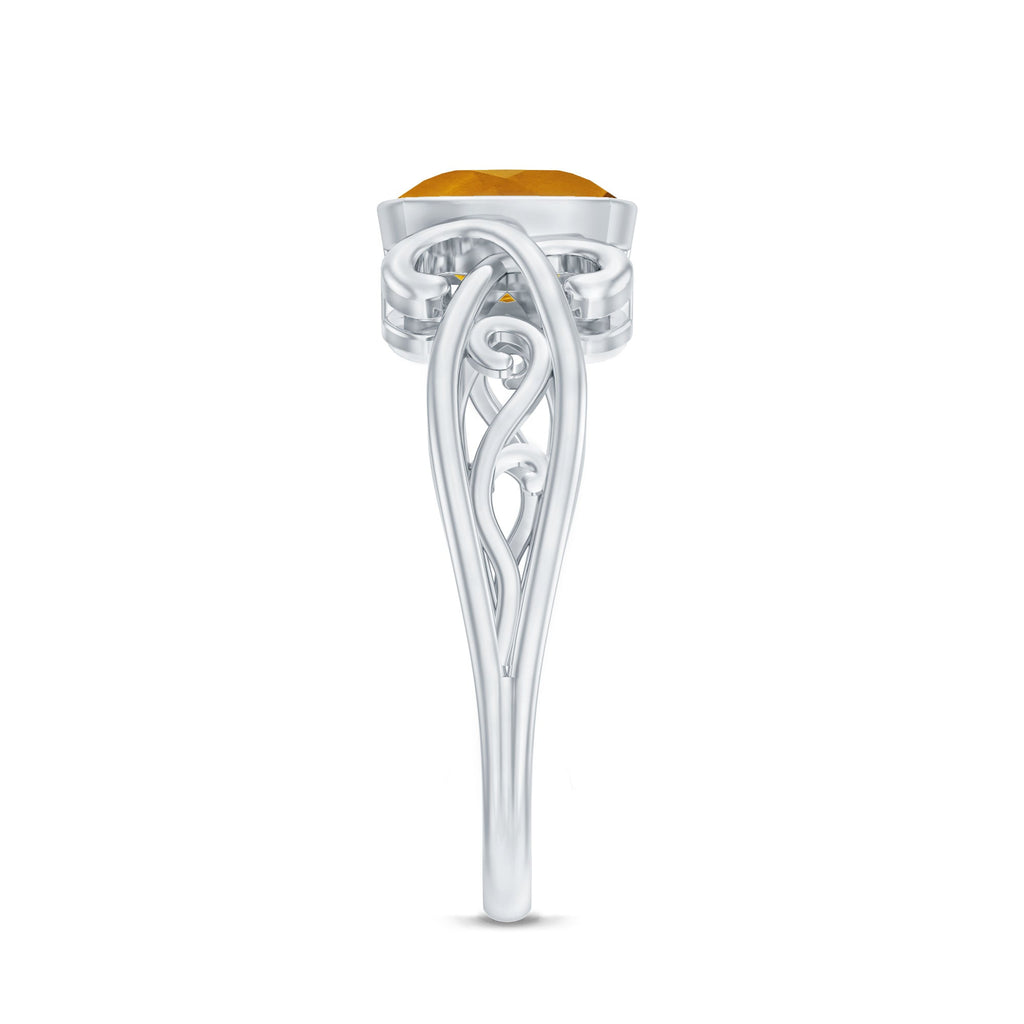 Vintage Inspired Citrine Engagement Ring in Bezel Setting