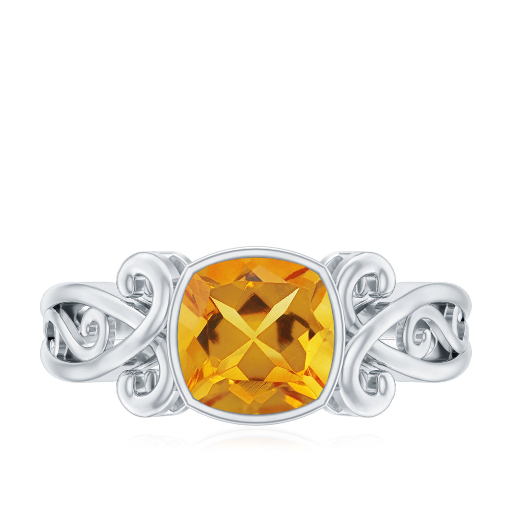 Vintage Inspired Citrine Engagement Ring in Bezel Setting