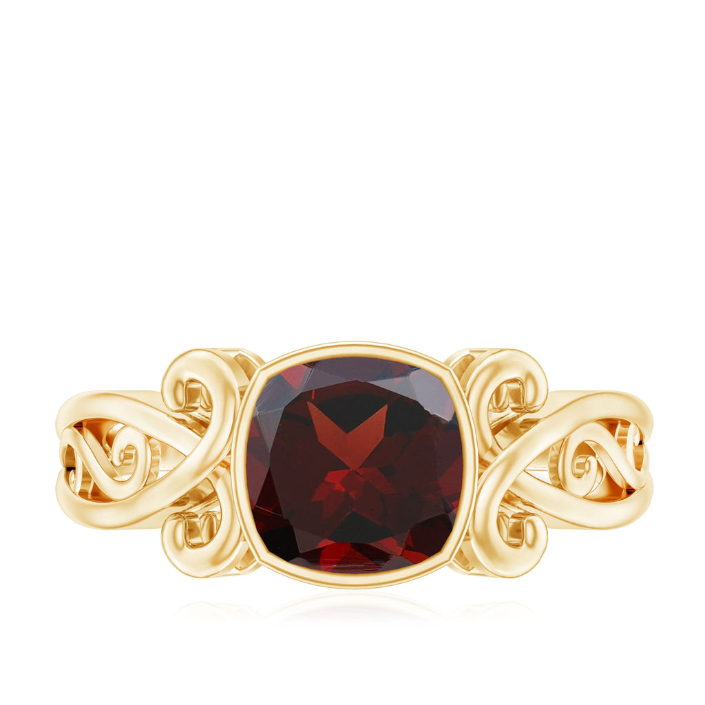 Vintage Looking Garnet Cushion Cut Engagement Ring