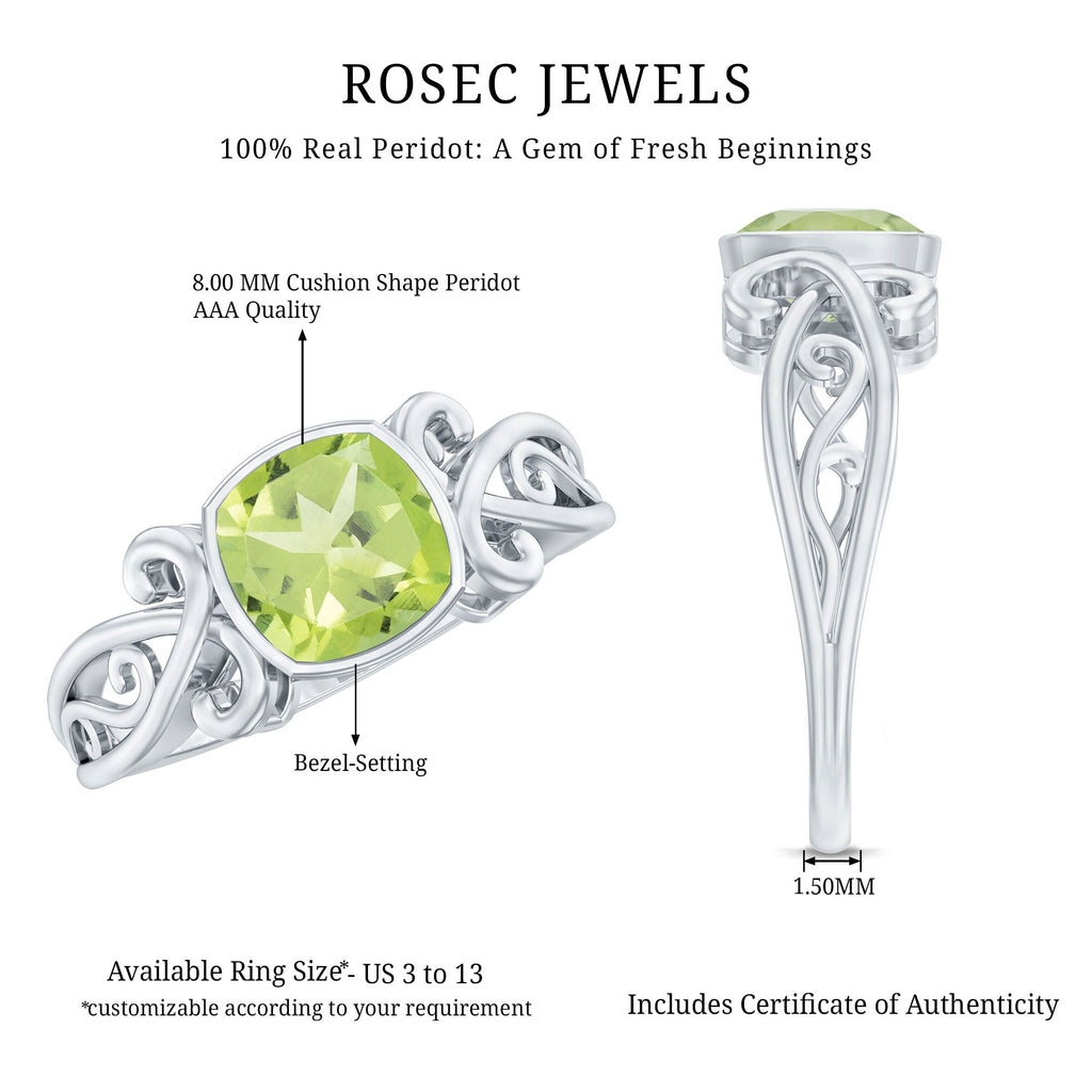 Vintage Style 2 Carat Peridot Cushion Cut Engagement Ring