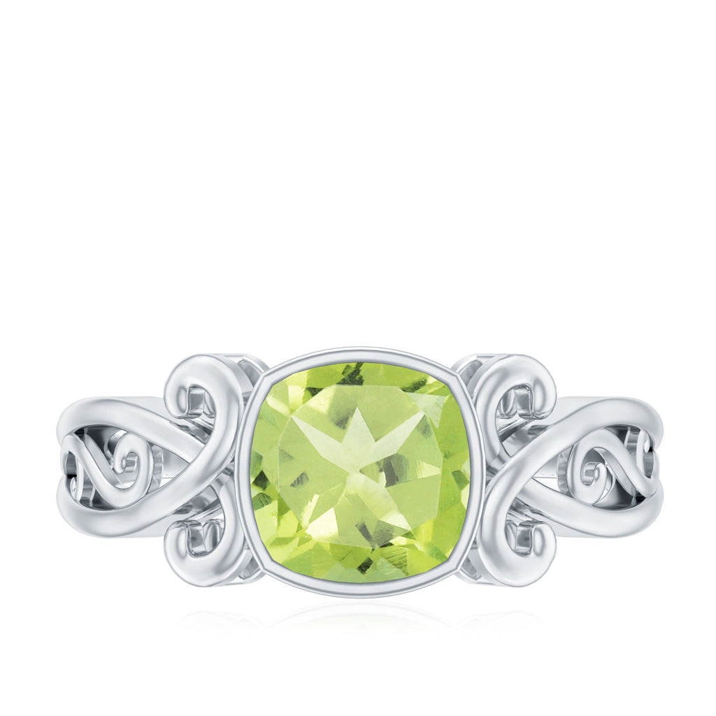 Vintage Style 2 Carat Peridot Cushion Cut Engagement Ring