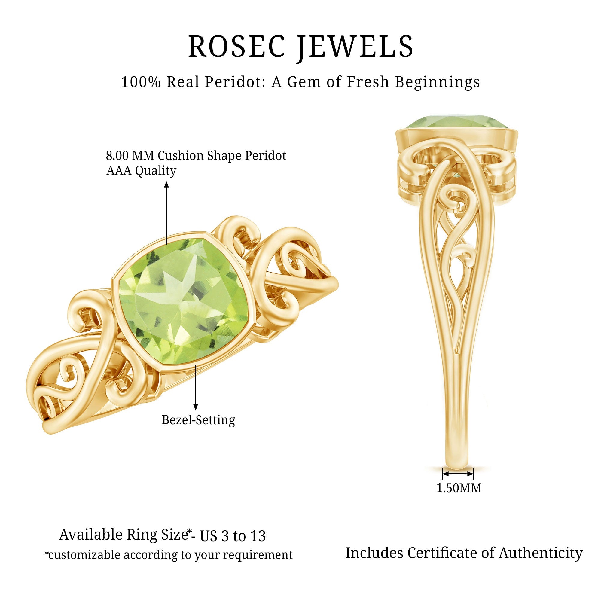 Vintage Style 2 Carat Peridot Cushion Cut Engagement Ring