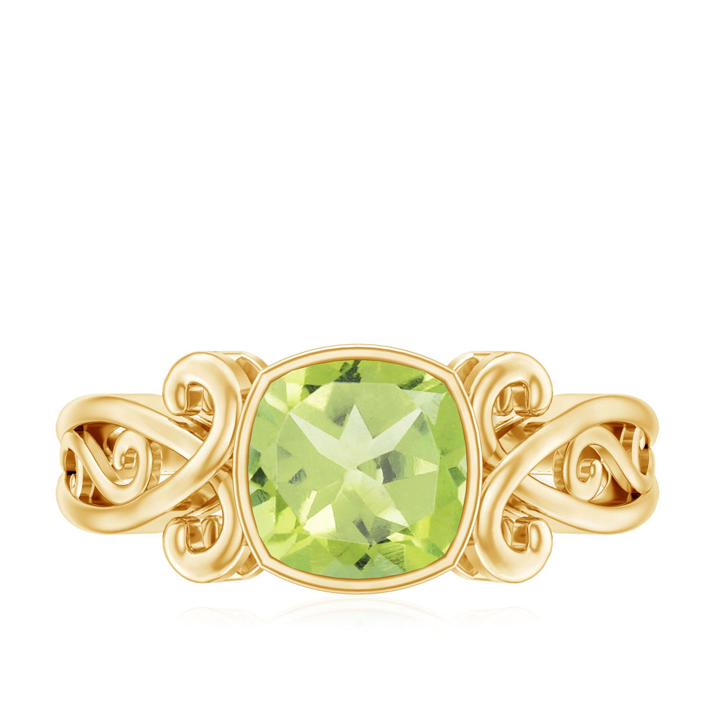 Vintage Style 2 Carat Peridot Cushion Cut Engagement Ring