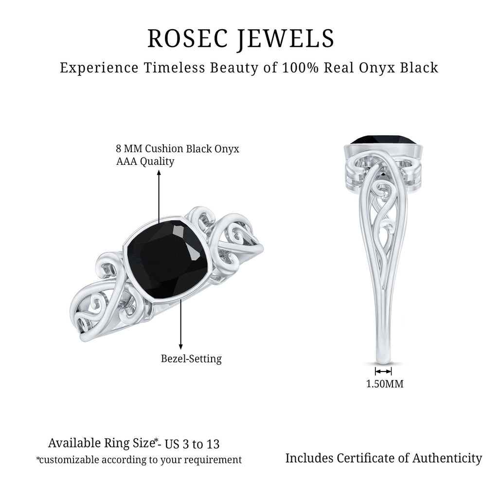 2 Carat Cushion Cut Black Onyx Vintage Engagement Ring For Women