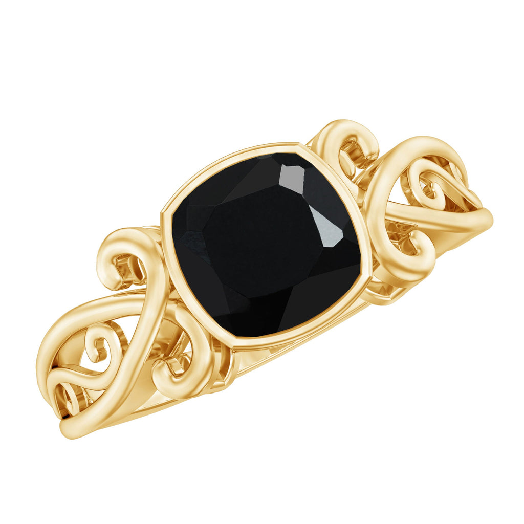 2 Carat Cushion Cut Black Onyx Vintage Engagement Ring For Women
