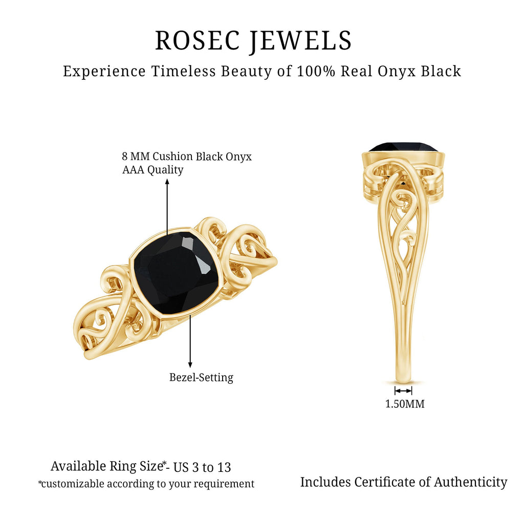 2 Carat Cushion Cut Black Onyx Vintage Engagement Ring For Women