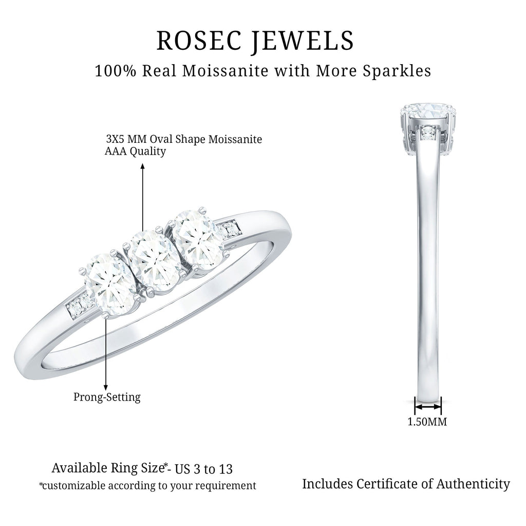 Oval Shaped Moissanite Three Stone Ring for Women