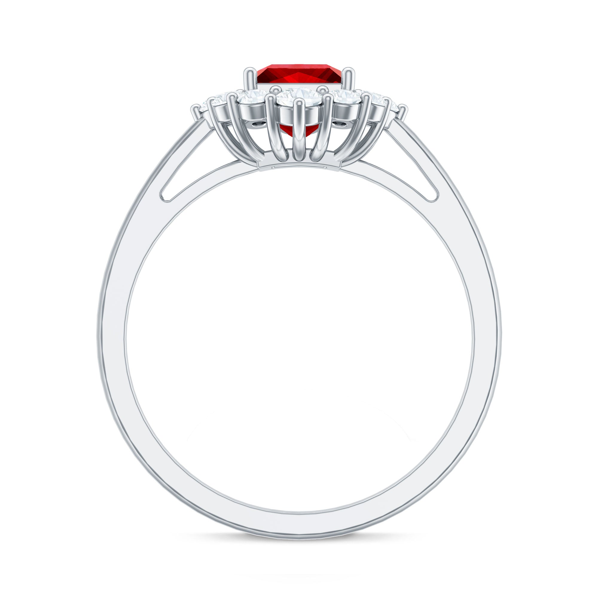 Certified Lab Grown Ruby Princess Cut Engagement Ring with Diamond Halo