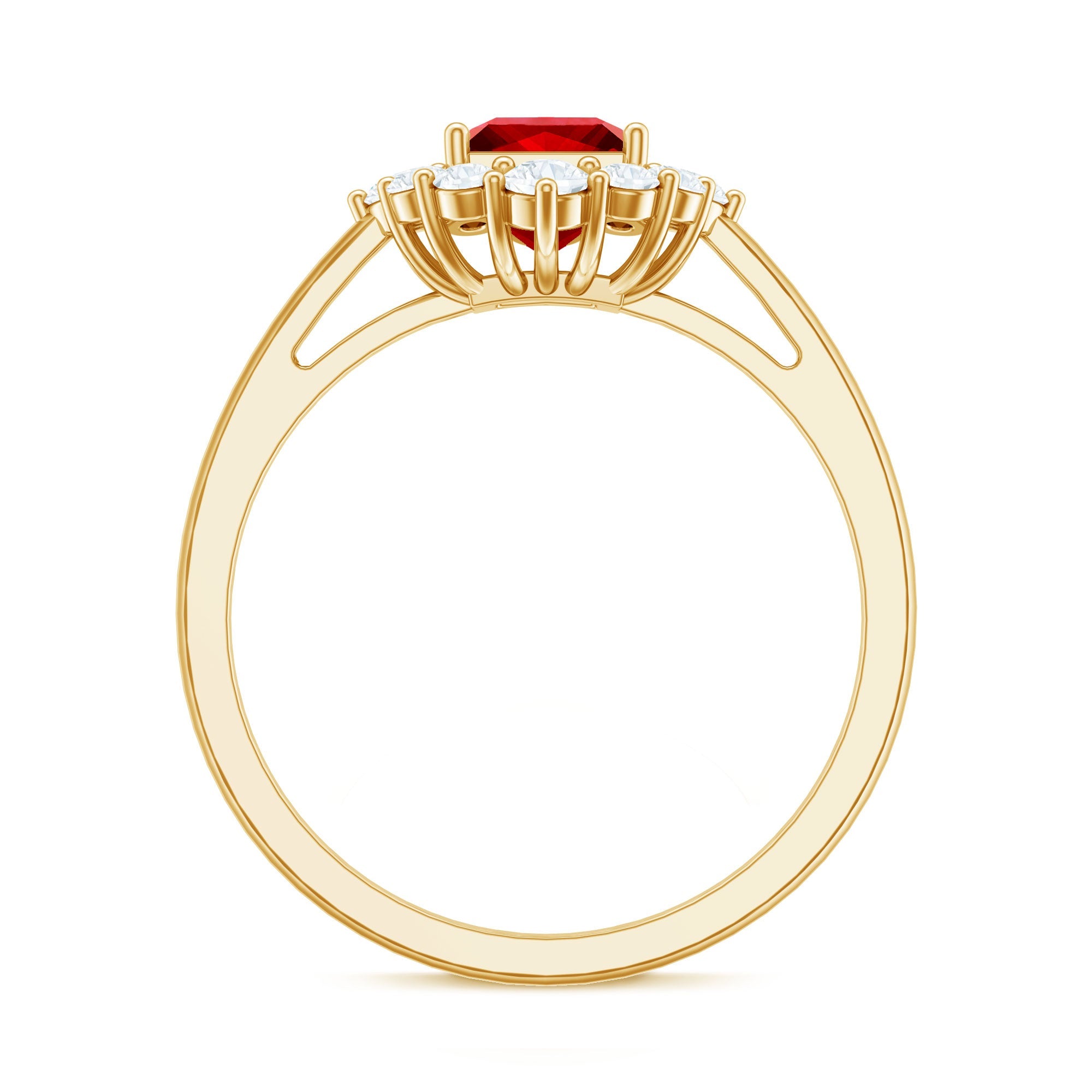 Certified Lab Grown Ruby Princess Cut Engagement Ring with Diamond Halo