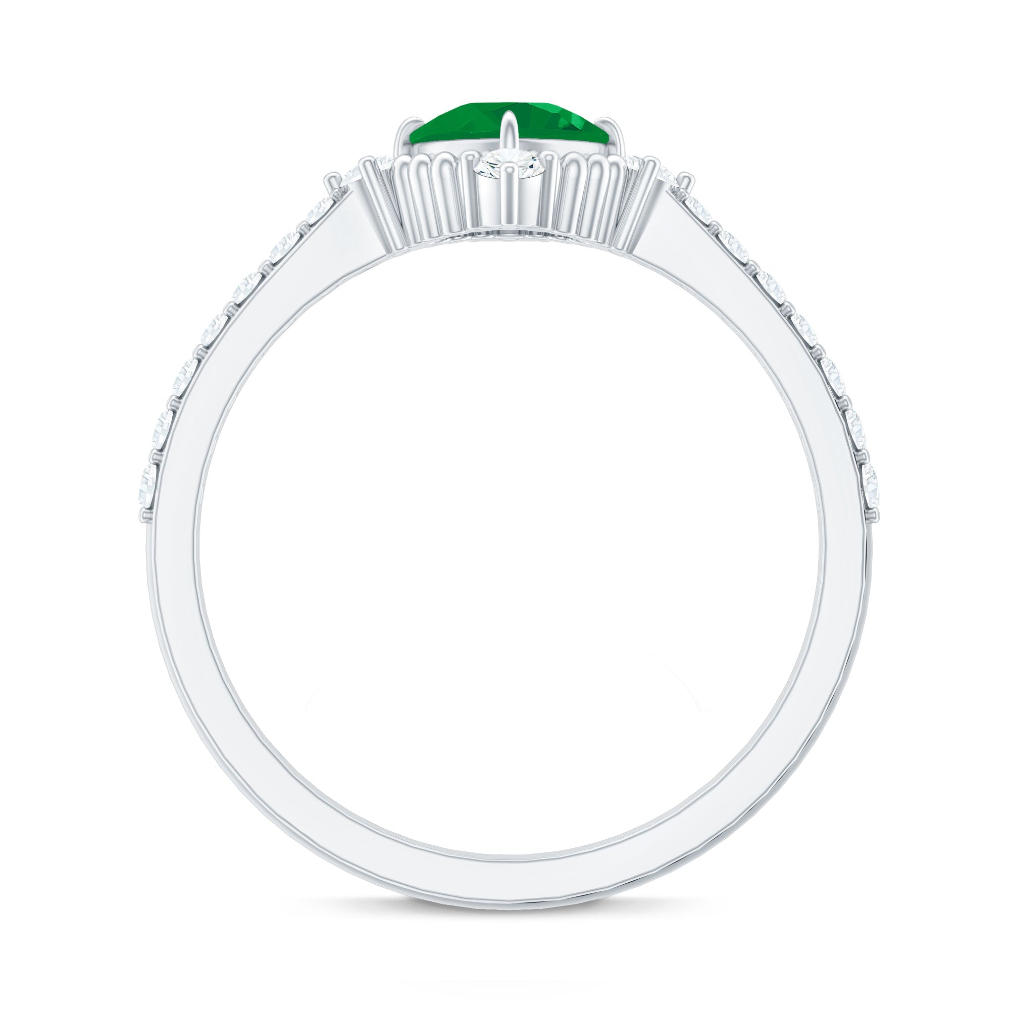 Antique Looking Real Emerald Cushion Cut Engagement Ring with Diamond