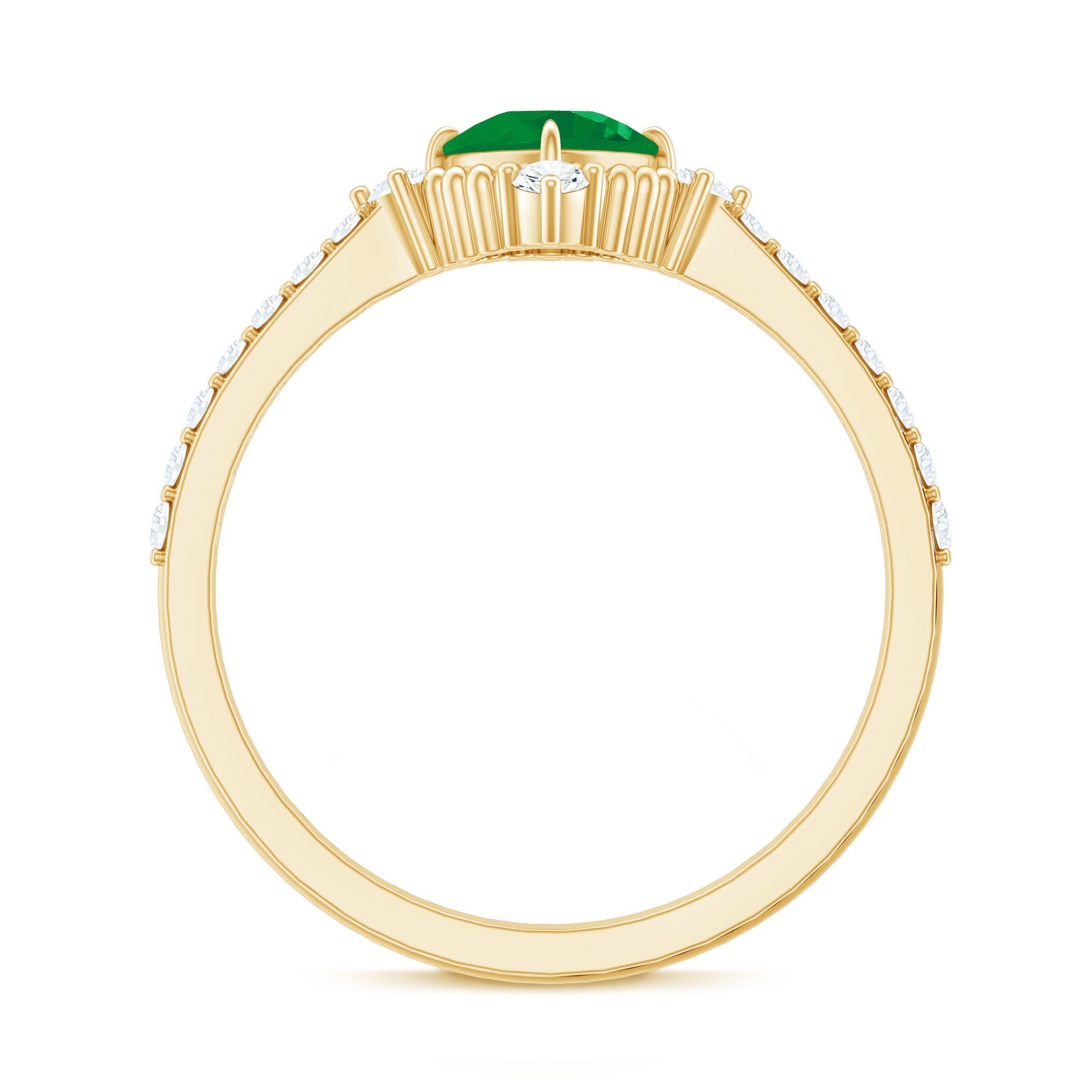 Antique Looking Real Emerald Cushion Cut Engagement Ring with Diamond