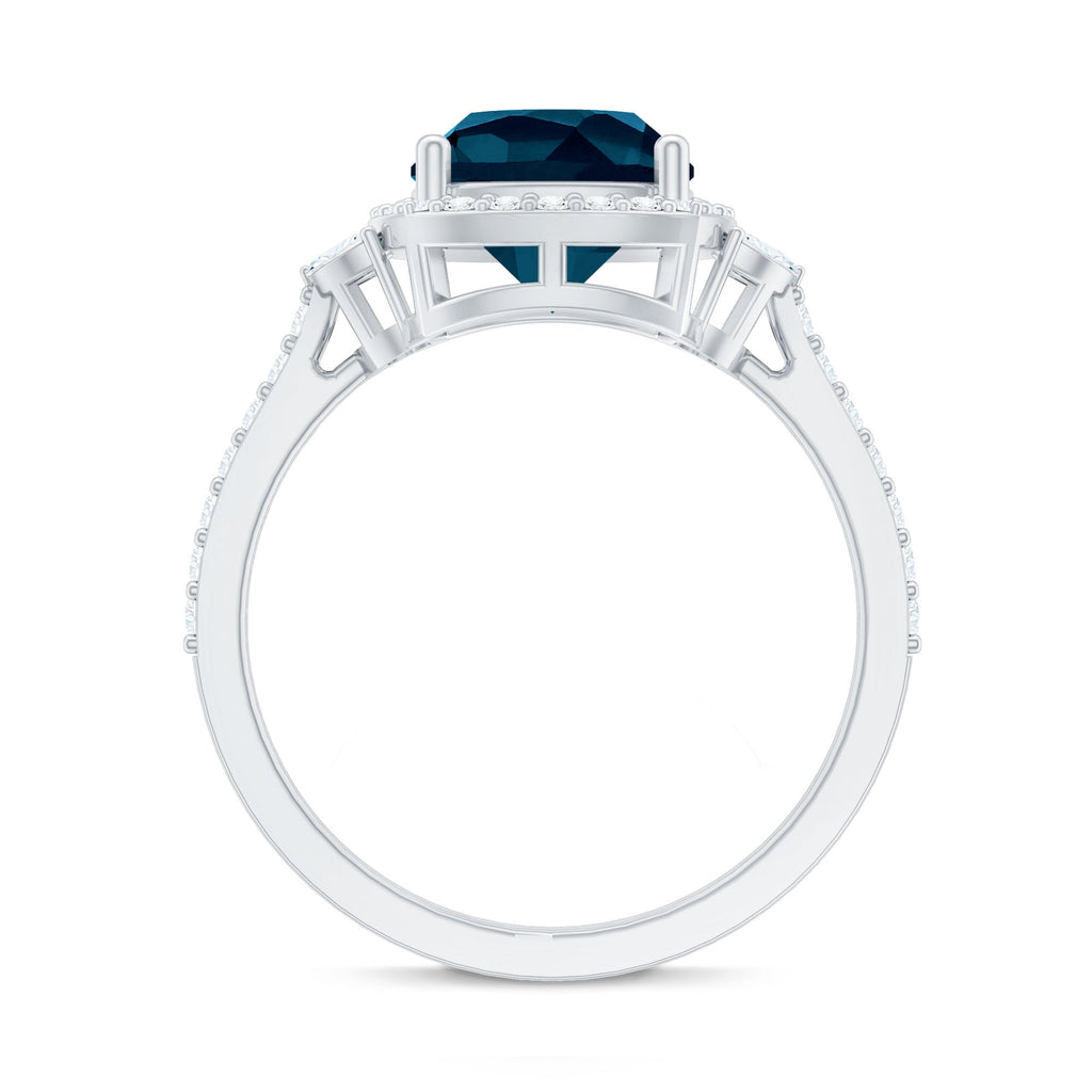 Certified Cushion Cut London Blue Topaz and Diamond Engagement Ring